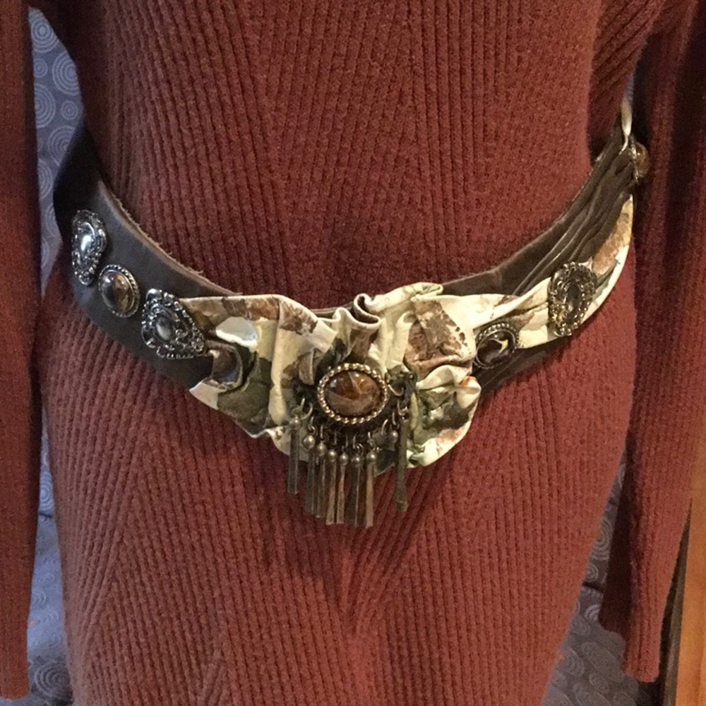 Hand made ornate designer leather belt